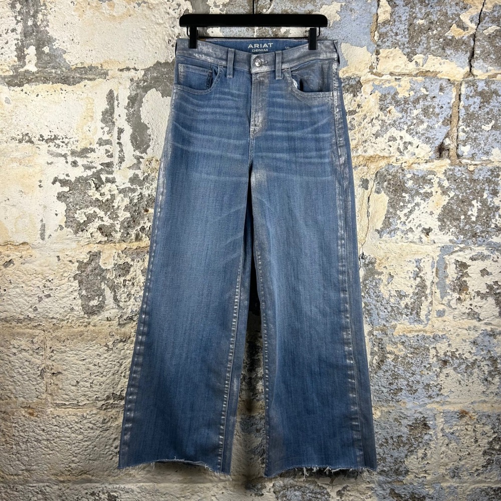 Ariat Denim Ultra High Rise Wide Leg Jeans Silver Gloss Women's Size 30R